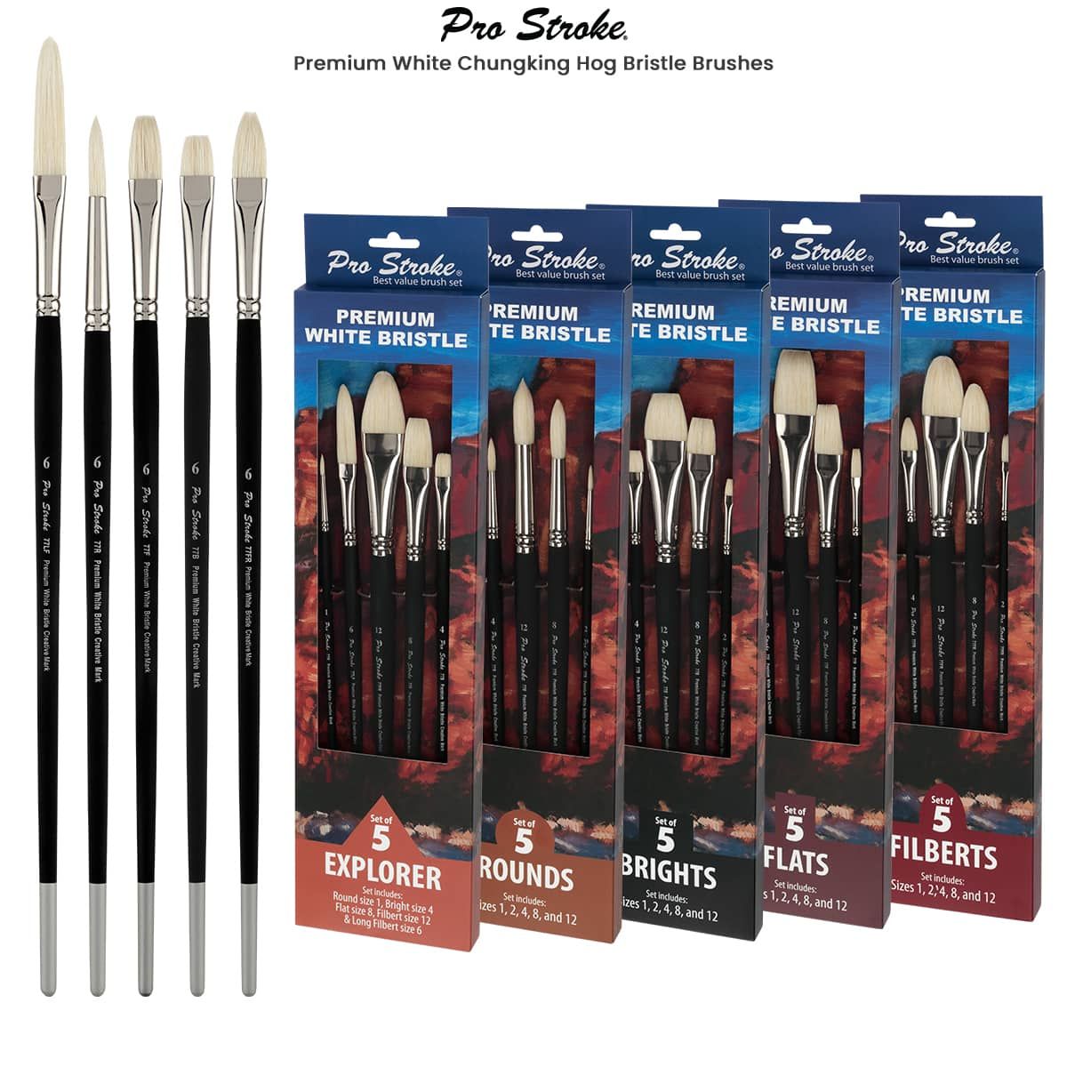 Pro Stroke Premium White Bristle Brushes by Creative Mark