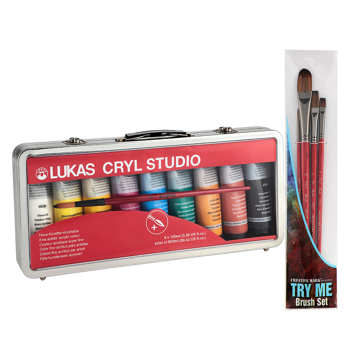 LUKAS CRYL Studio Combo Set of 9 (100ml Tubes) w/ Staccato Try Me Brush Set