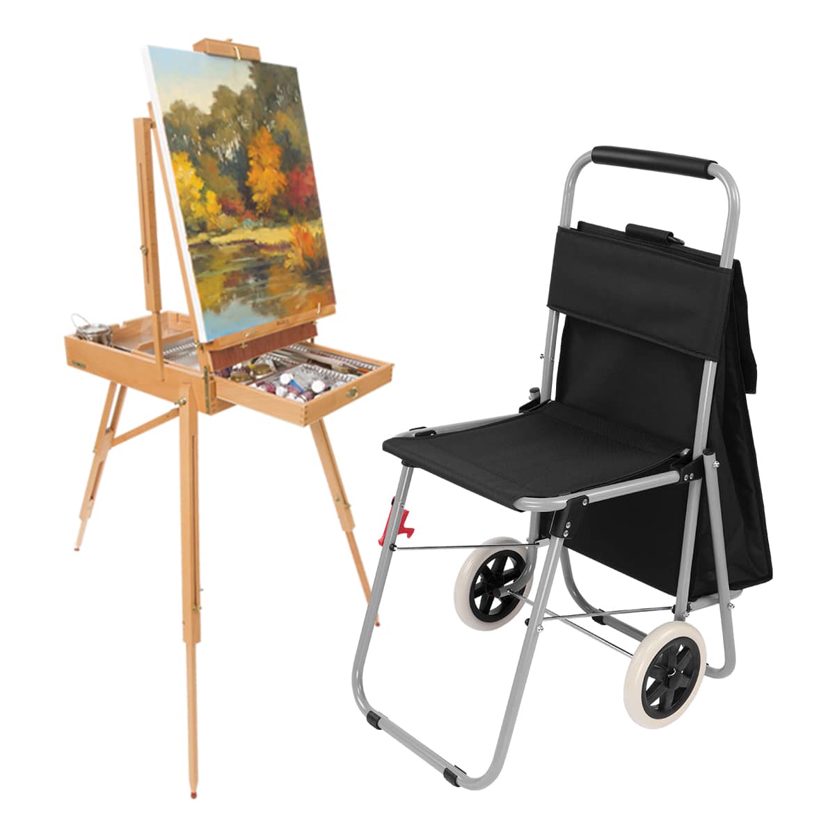 Artcomber Portable Chair Black & Paris Deluxe French Easel, Super Combo Set