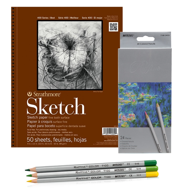 400 Series Sketch Pad Set (w/ Raffine 24ct. Colored Pencil Set)