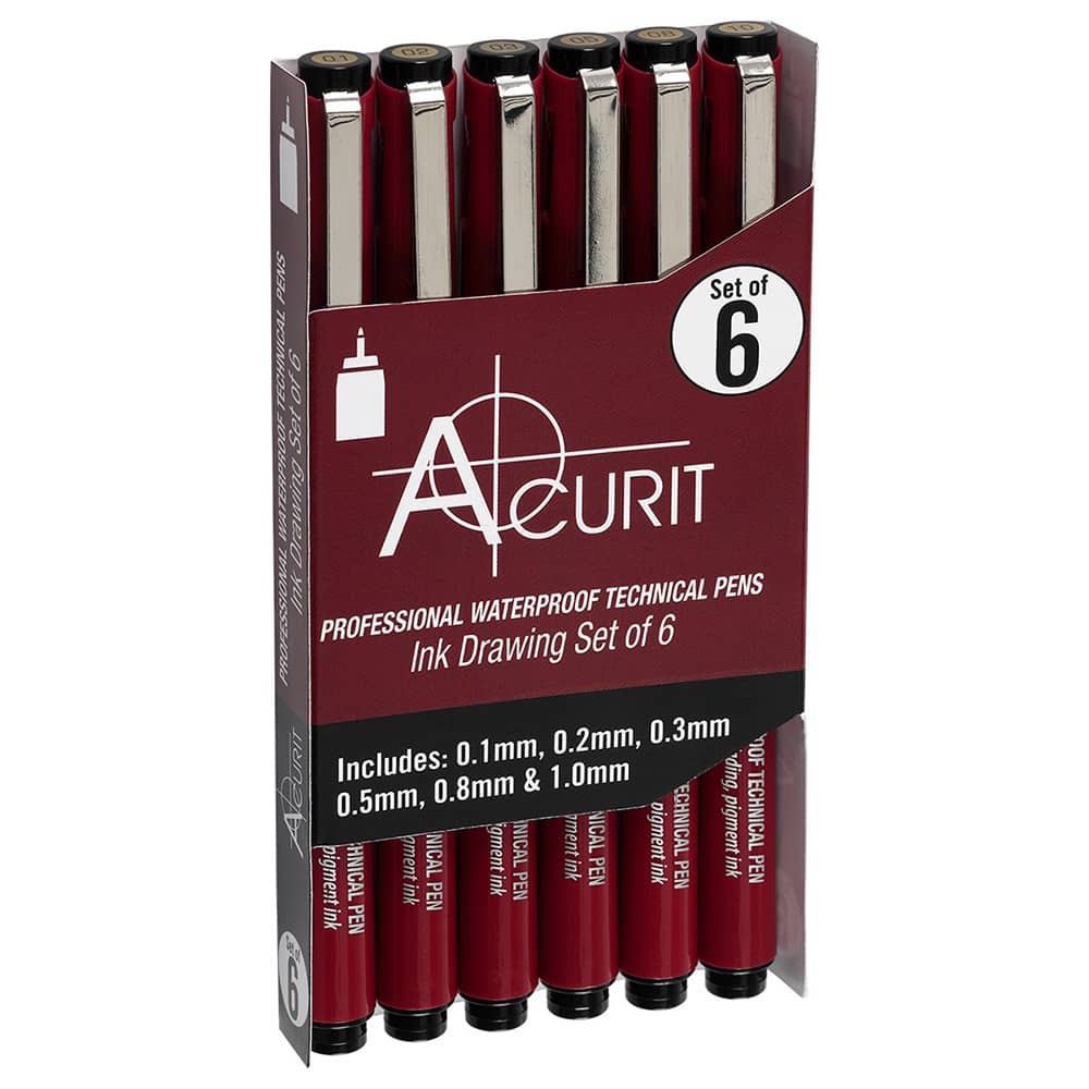 Acurit Technical Waterproof Ink Pen Set of 6