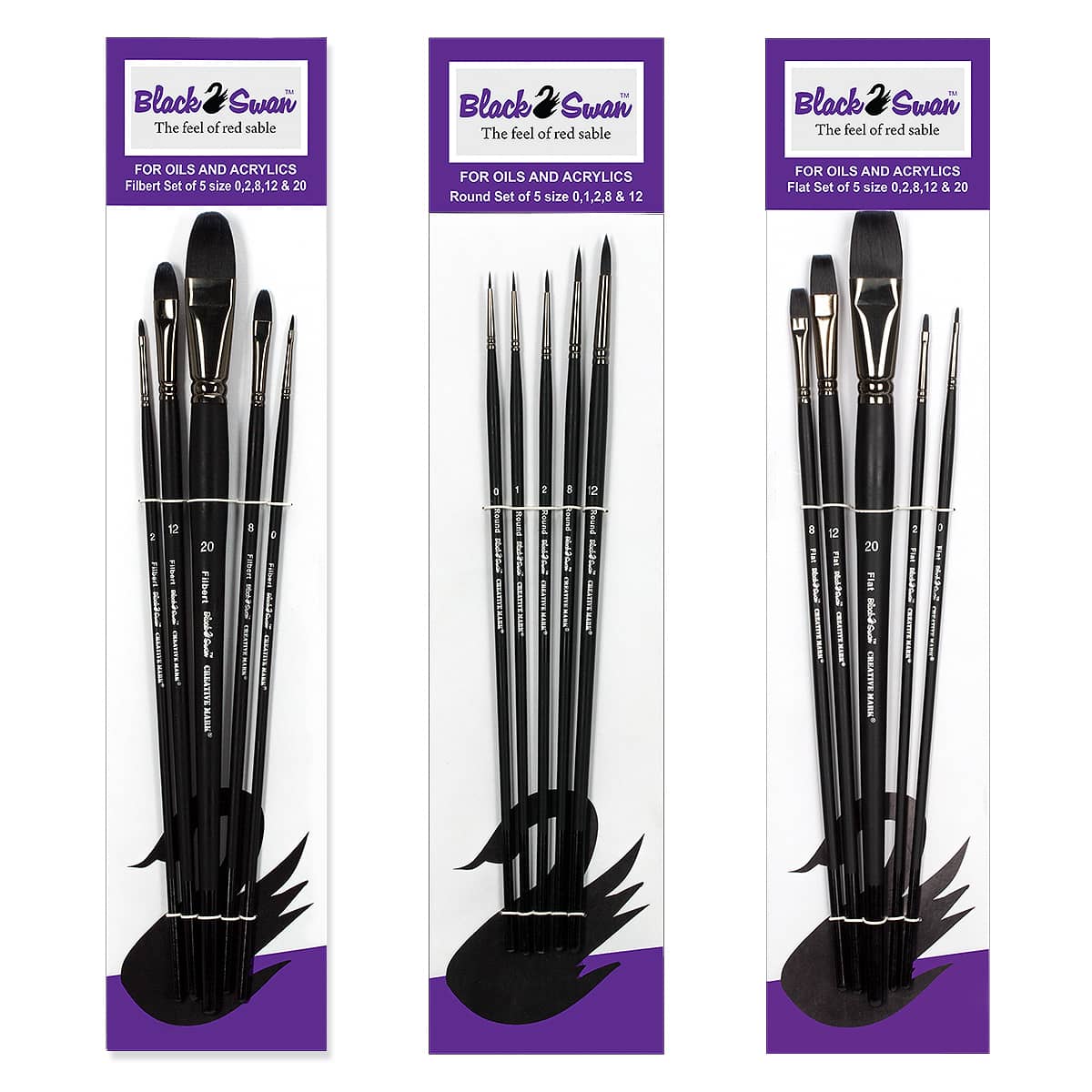 Black Swan Synthetic Red Sable Long Handle Complete Set