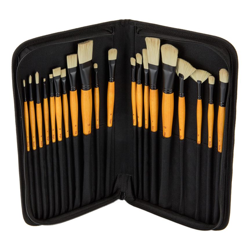 Mimik Hog Synthetic Bristle Brush Deluxe 20 Piece Set w/ Leatherette Case