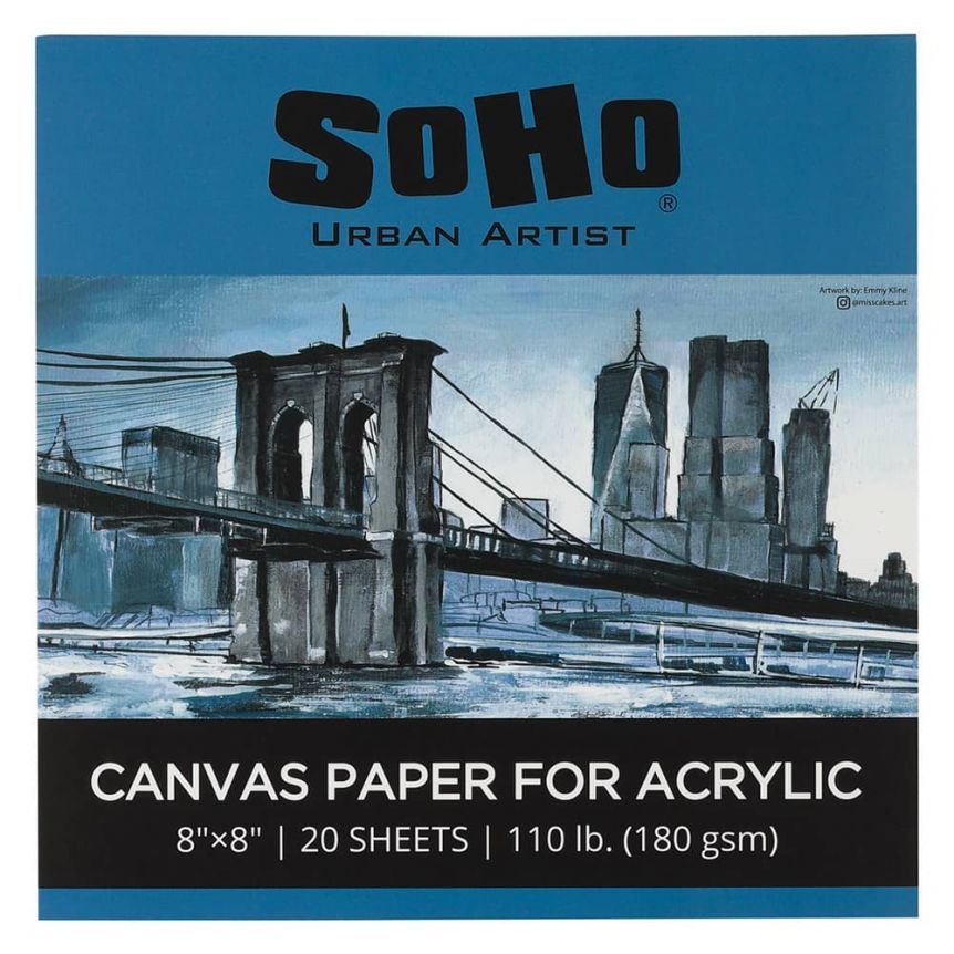 SoHo 180 GSM Acrylic Canvas Paper Pad 8x8in 20-Sheets
