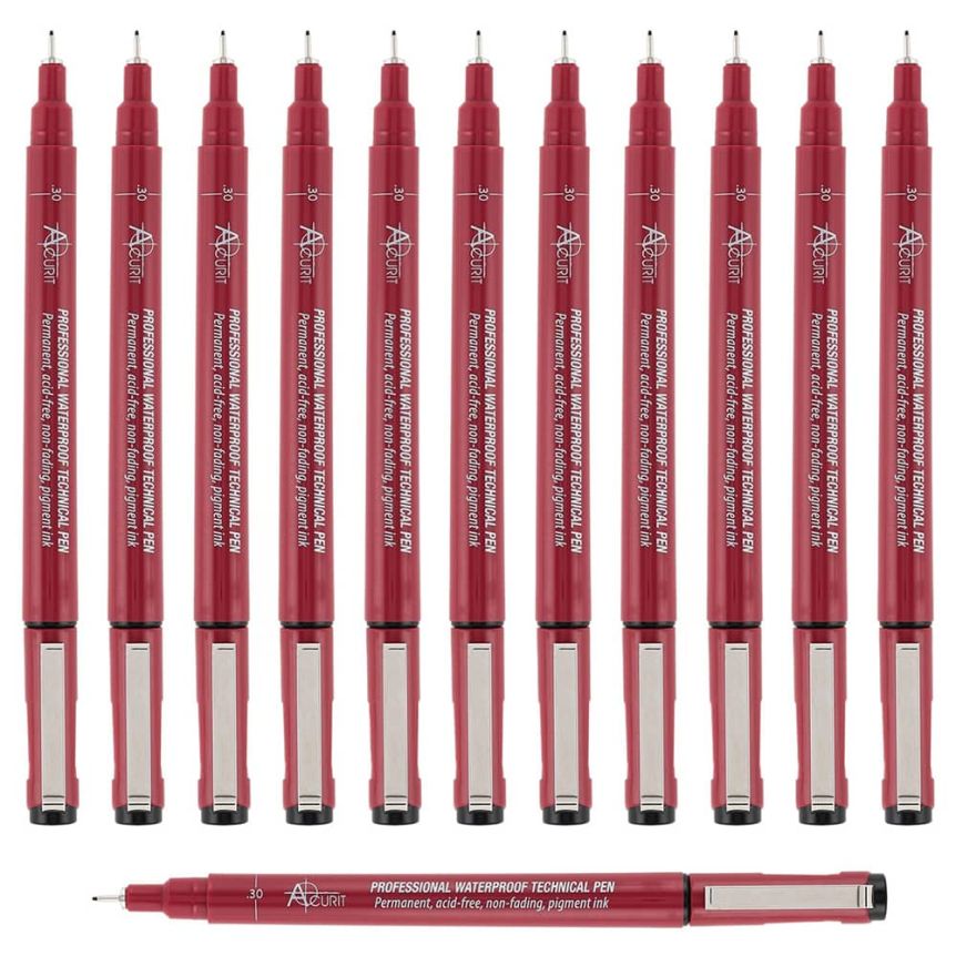 Acurit Technical Waterproof Pen .03mm, 12 Pack