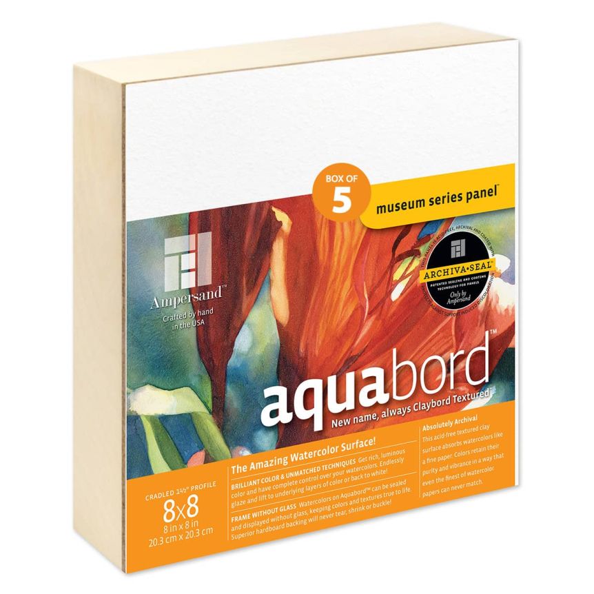 Ampersand Museum Series Aquabord 1-1/2" Deep Cradle Panel 8x8" (Box of 5)