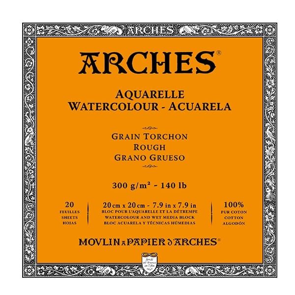 Arches Watercolor Block 7.9"x7.9", 140lb Rough, 20 Sheets Square