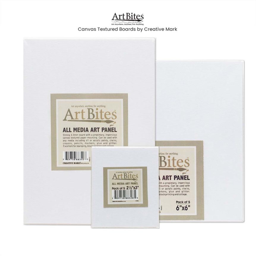 Creative Mark ArtBites Canvas Textured Boards 5-Pack - 2.3mm Stock Board  Mounted Mini Canvases for Painting, Sketching, Printing & More! - 4x4 