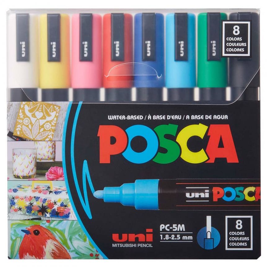 Posca Markers, Basic Colors Set of 8, Medium Tip