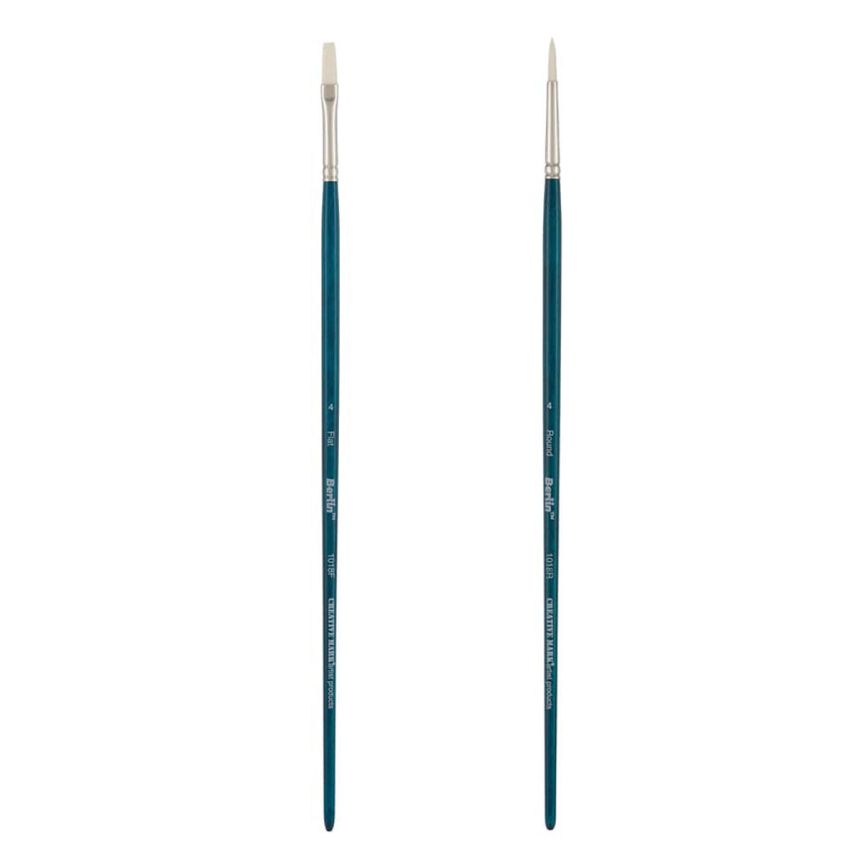 Berlin Synthetic Long Handle Acrylic Brush Test Pack of 2, Size #4 (Round & Flat)