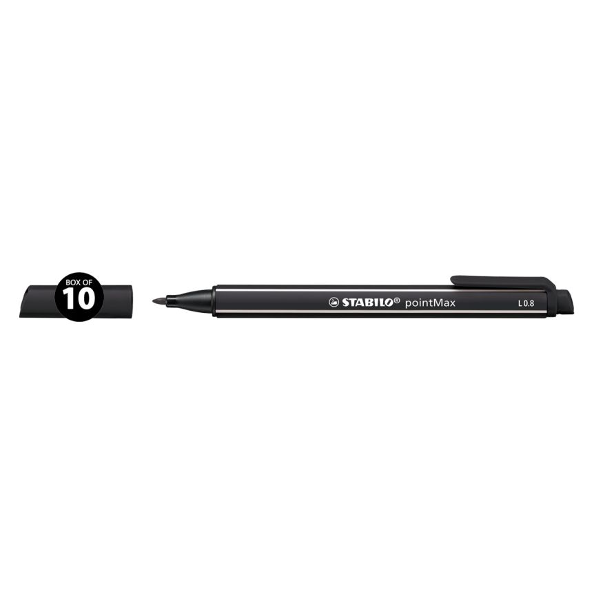 Stabilo PointMax .8mm Pen - Black, Box of 10
