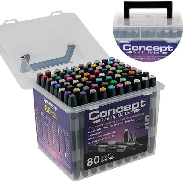 Concept Dual Tip Marker 80 Color Set In Clear Case With Handle