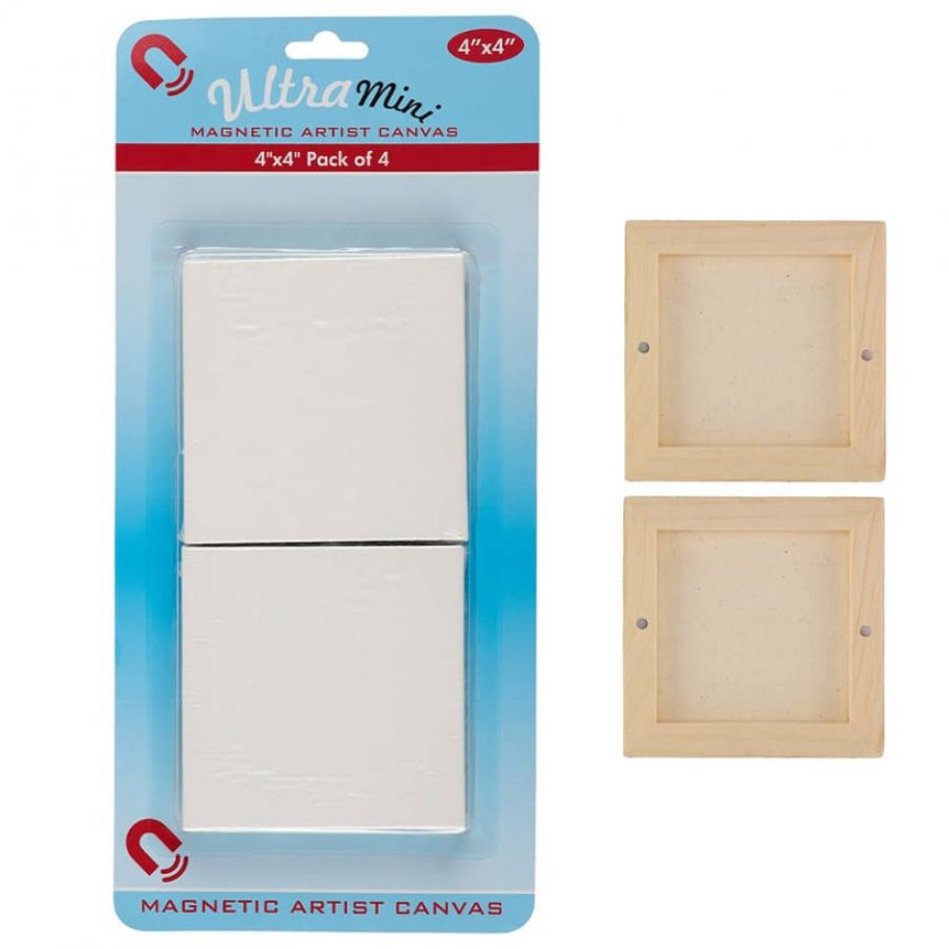 Mini Magnetic 4x4 Paintable Canvas Squares, Pack of 4