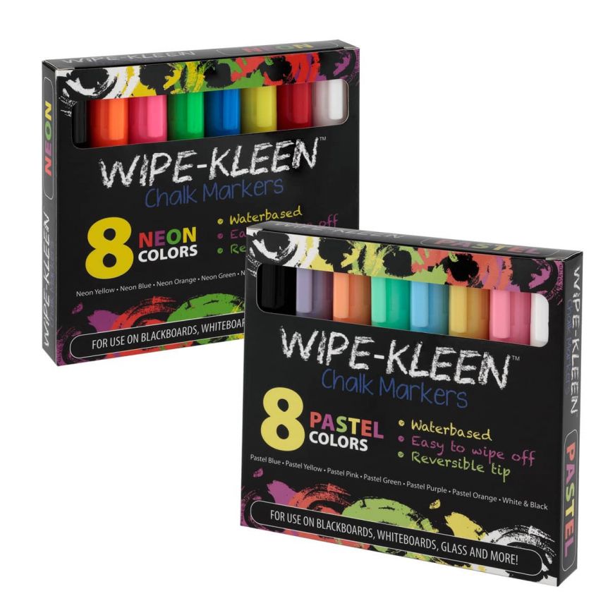 Neon & Pastel Chalk Markers Reversible Nib - Pack of 30 Pens Fine Tip - 3mm