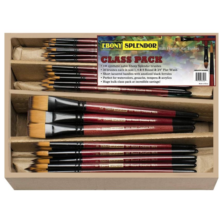 Ebony Splendor Class Bulk Pack of 144 Synthetic Sable Brushes