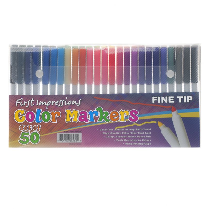 First Impressions Kids Art Markers Set of 50, Fine Tip - Assorted