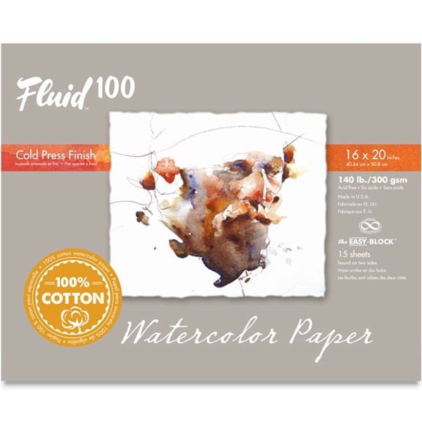 Fluid 100 Watercolor Paper 821722 300lb 100% Cotton Cold Press 11 x 14 Pochette 8 Sheets