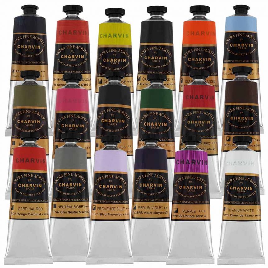 Charvin Extra-Fine Acrylics - Goth Set of 18, 60ml Tubes