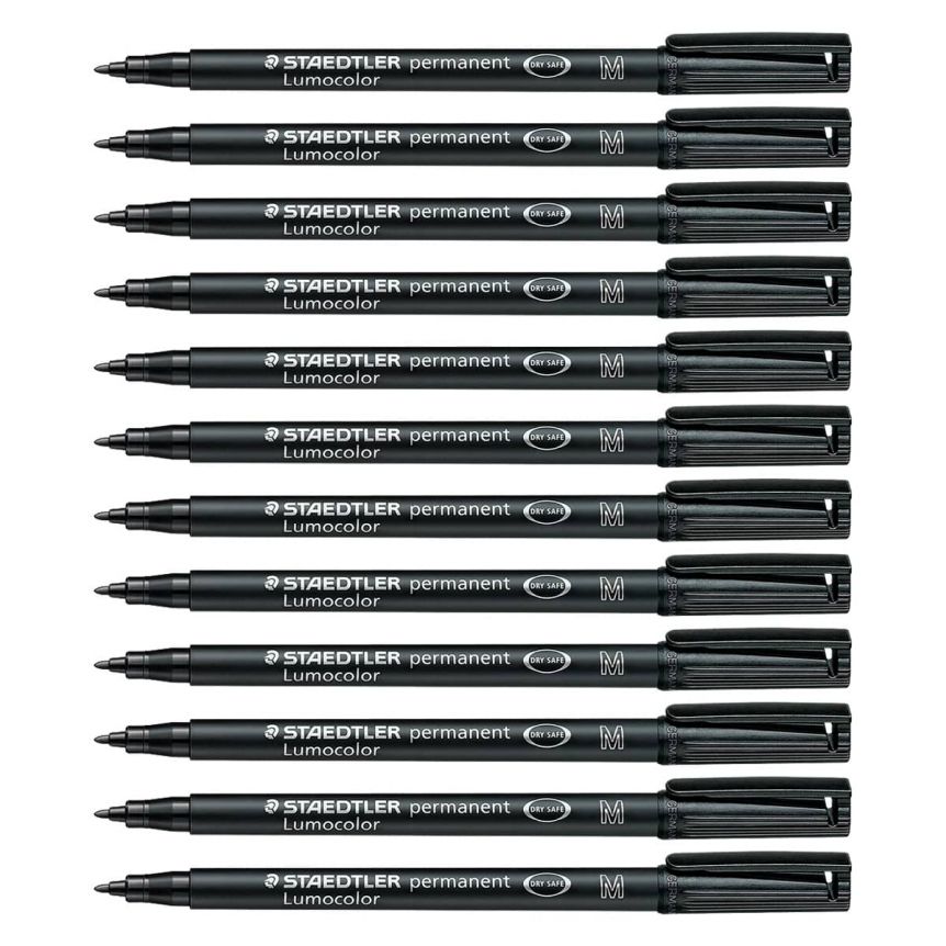 STAEDTLER Lumocolor Permanent Marker Pens Medium #M317 - Black, 1.0mm (Box  of 12)