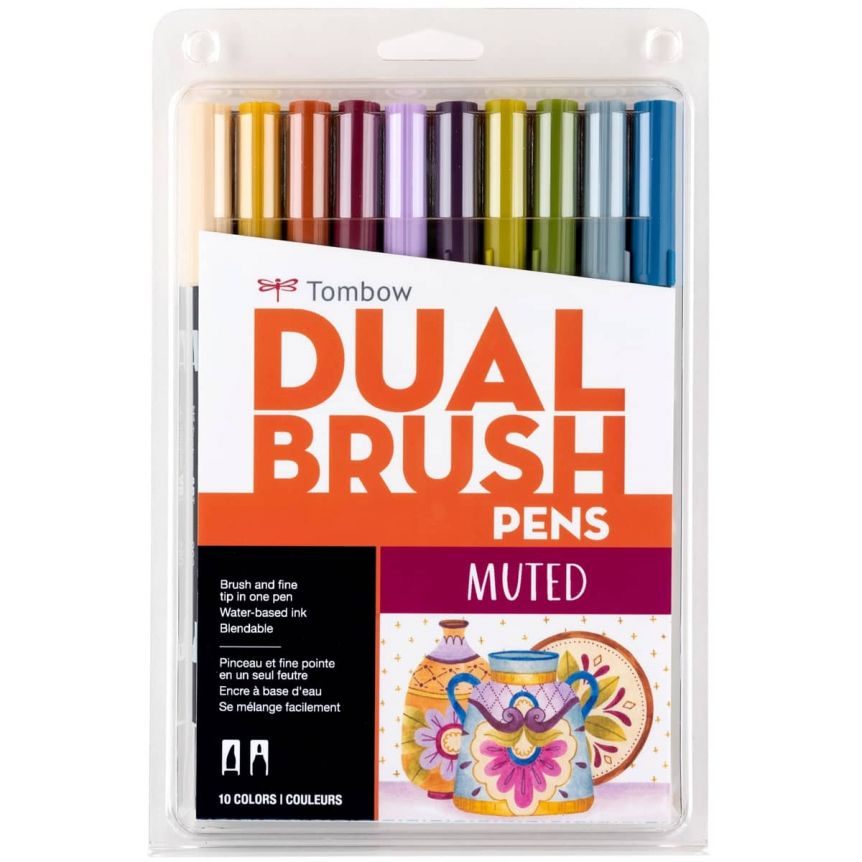 Dual Brush Pen Art Markers, Watercolor Favorites, 10-Pack + Free