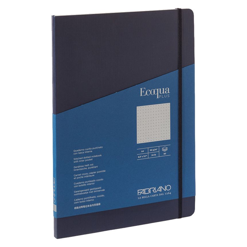 Fabriano EcoQua+ Notebook 8.3 x 11.7" Dot Grid Stitch-Bound Navy
