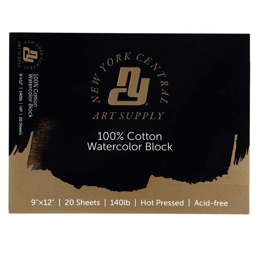 NY Central Watercolor Block 140lb Hot Press - 9 x 12 (20 Sheets)
