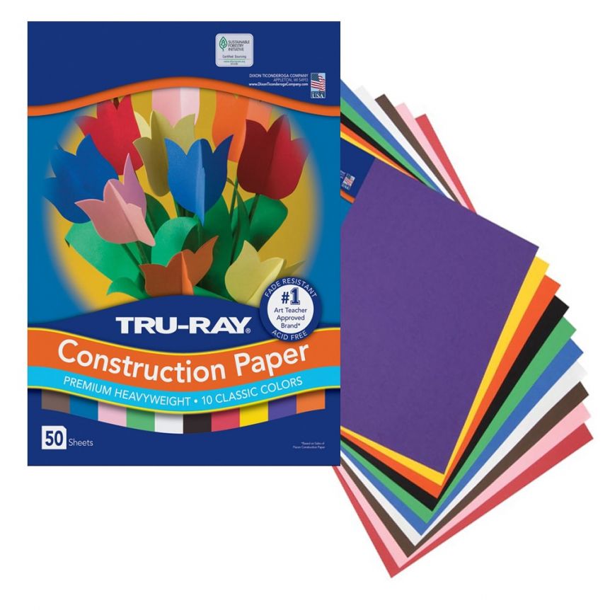 Pacon Tru-Ray Construction Paper 12x18, 50 Sheets, 10 Classic Colors