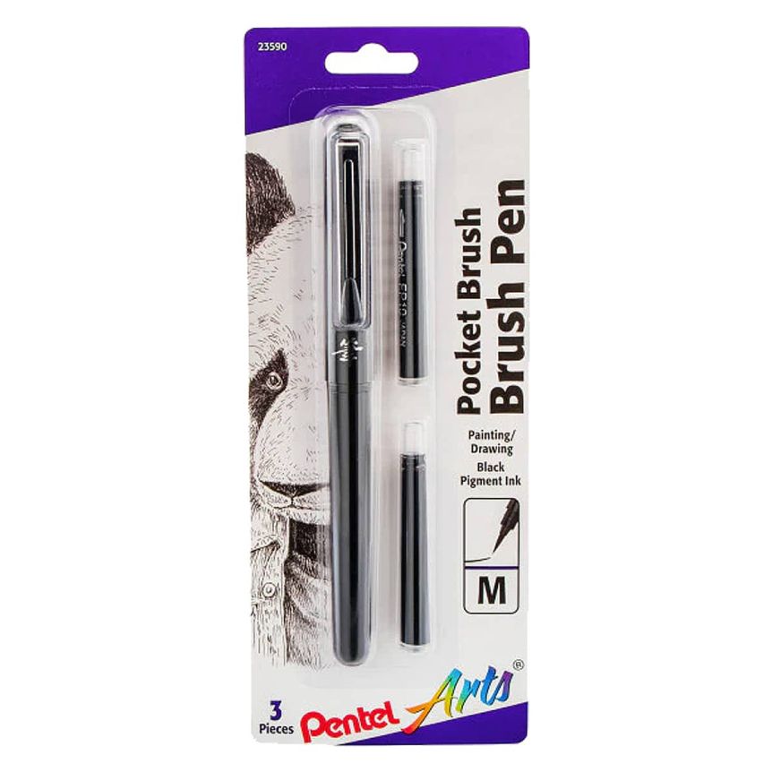 Pentel Color Brush Pen with Black Pigmented Ink Medium