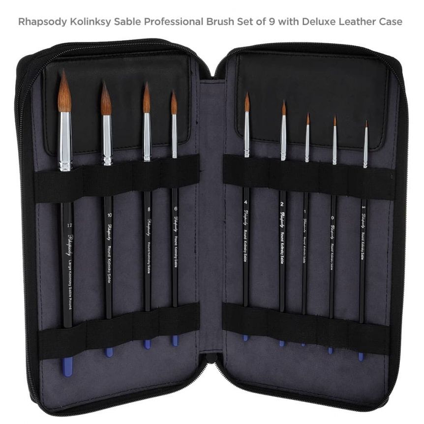Kolinksy Sable Professional Brush Set of 9 with Deluxe Leather Case