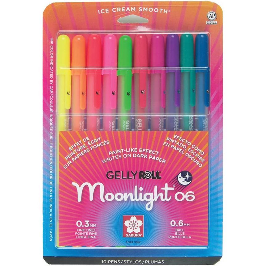 Sakura Gelly Roll Pen Moonlight - Fine Point Set of 10, Assorted