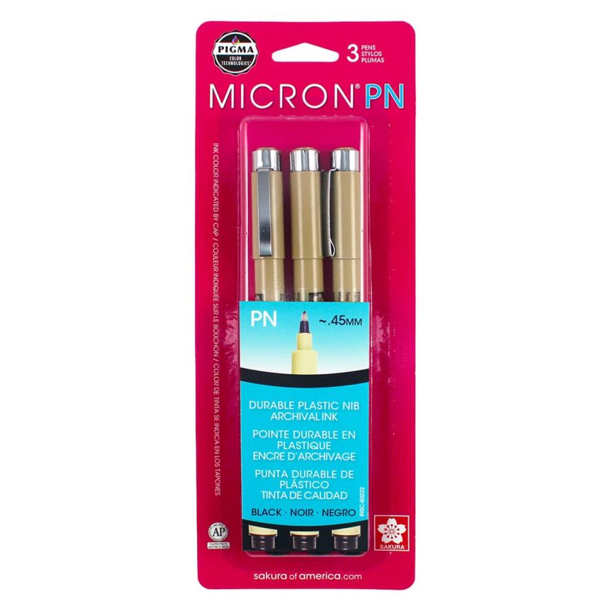 Sakura Micron Plastic Nib Pen Set of 3, Black