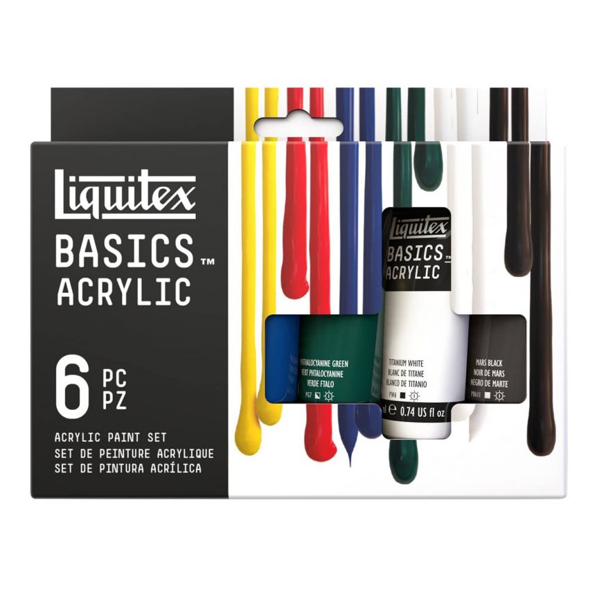 Liquitex BASICS Acrylics, Set of 6 Assorted Colors, 22ml Tubes