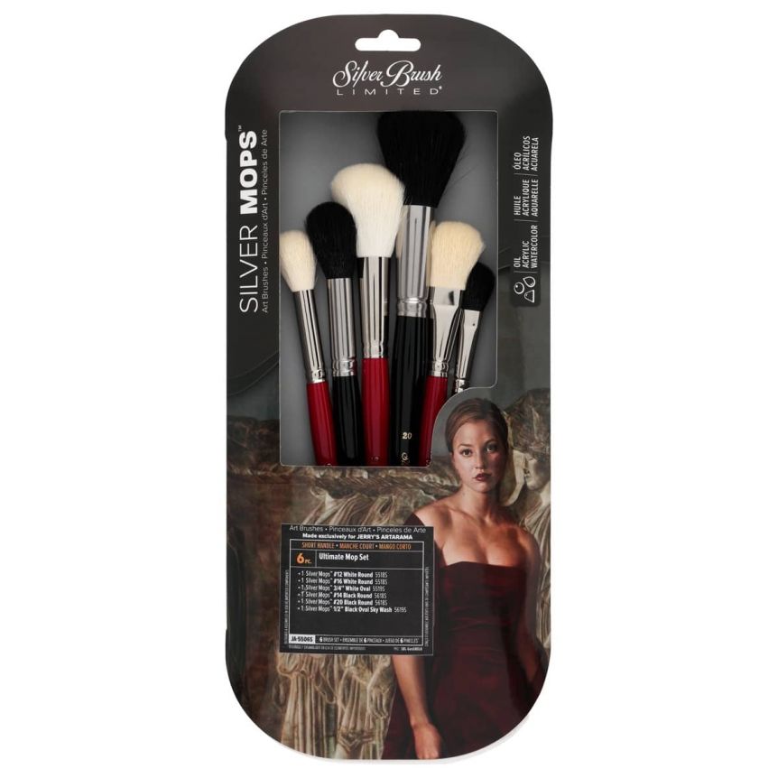 Silver Brush Limited 5618S Size 16 Silver Mop Black Round Paintbrush Oil  Acrylic and Watercolor Brush Short Handle Size - 16 Black Round