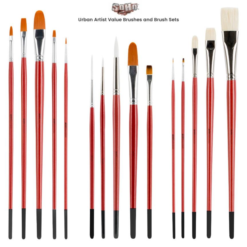 Falling in Art Long Handle Paintbrush Set for Gouache, Natural Hog Bristle  Artist Brushes, Professional Mixed Painting Art Supplies for Oil, and