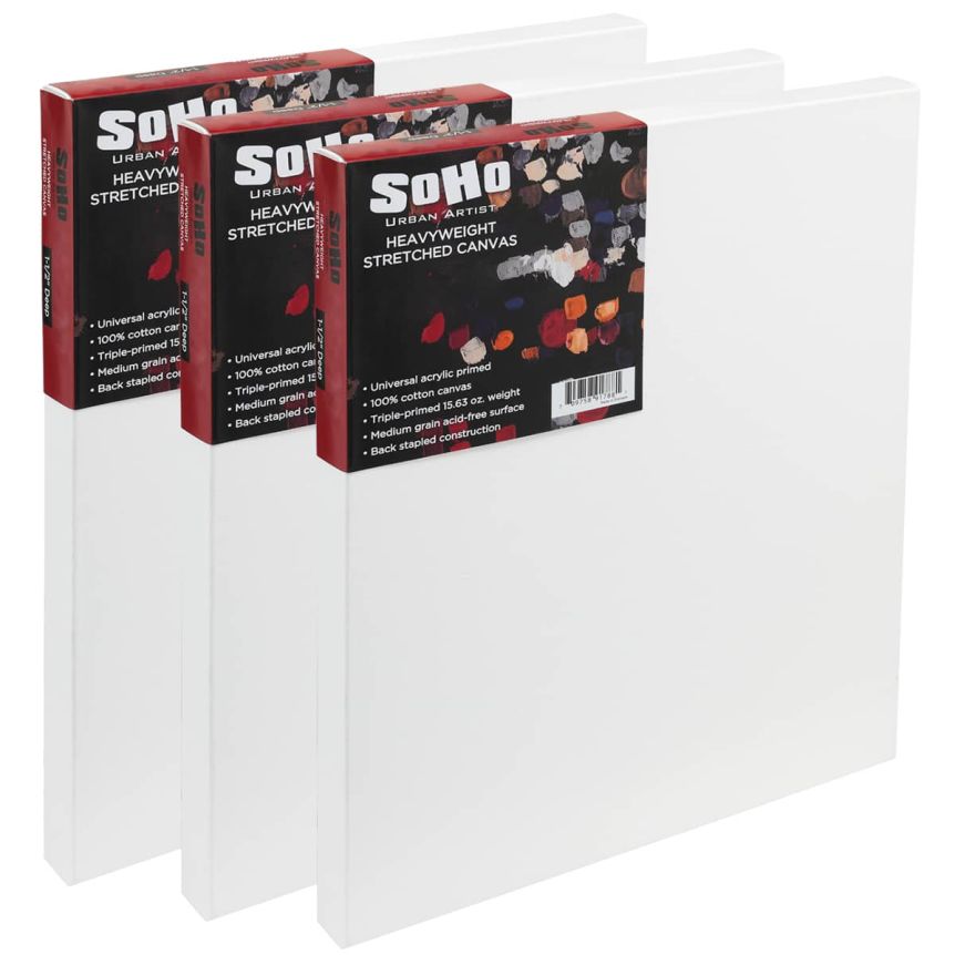 SoHo Heavyweight Stretched 100% Cotton Canvas - Pack of 3, 8"x10" 