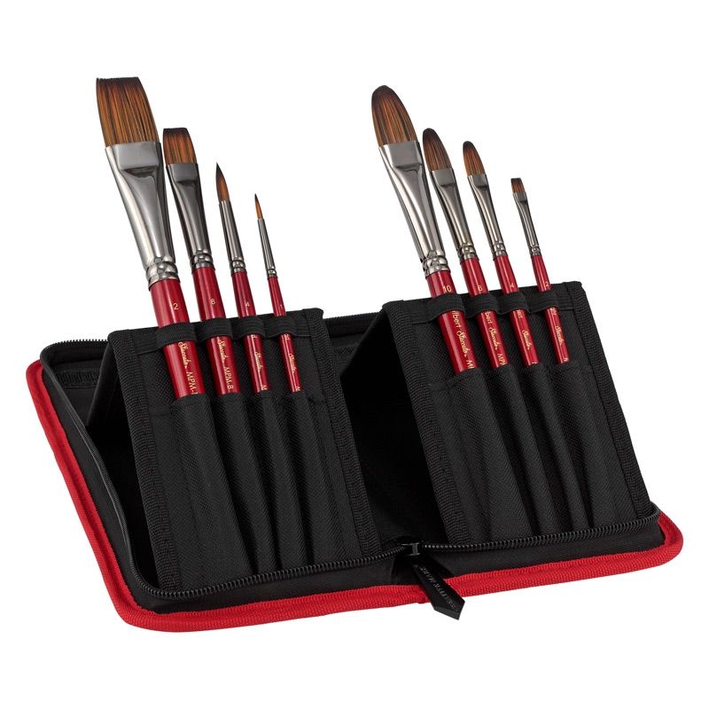 Staccato Short Handle Brushes, Set of 8 w/ Easel Case - Assorted