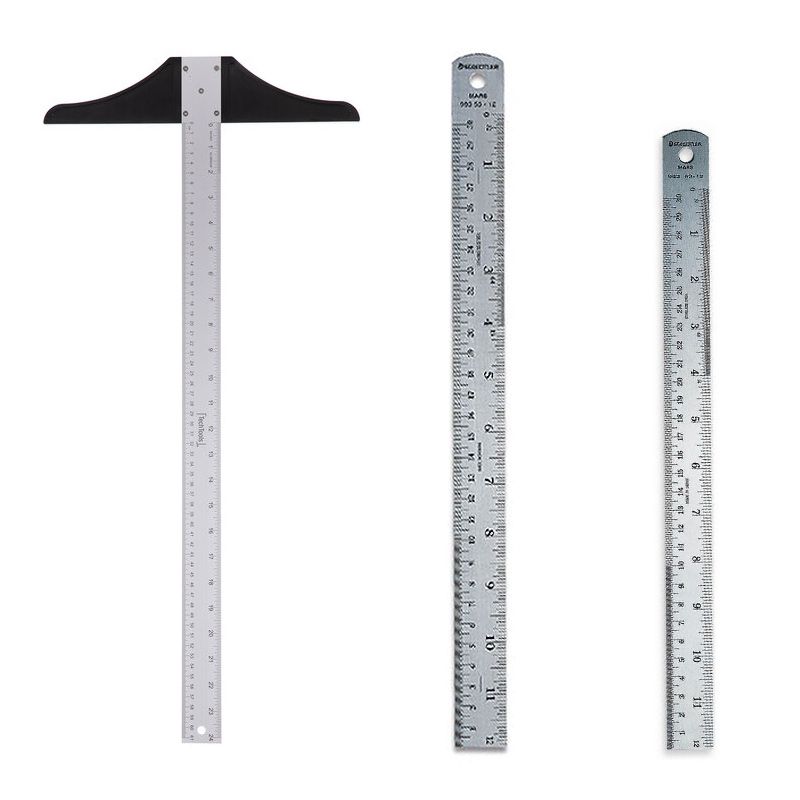 2 Pieces Metal Ruler Cork Backed Stainless Steel Rulers with Cork Backing  Non Slip Straight Edge Measuring Device Tool for Student Back to School