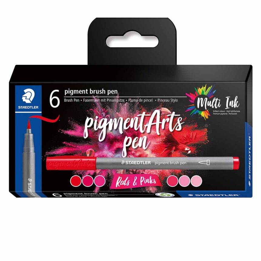 Pigment Arts Brush Pen Set of 6, Reds & Pinks