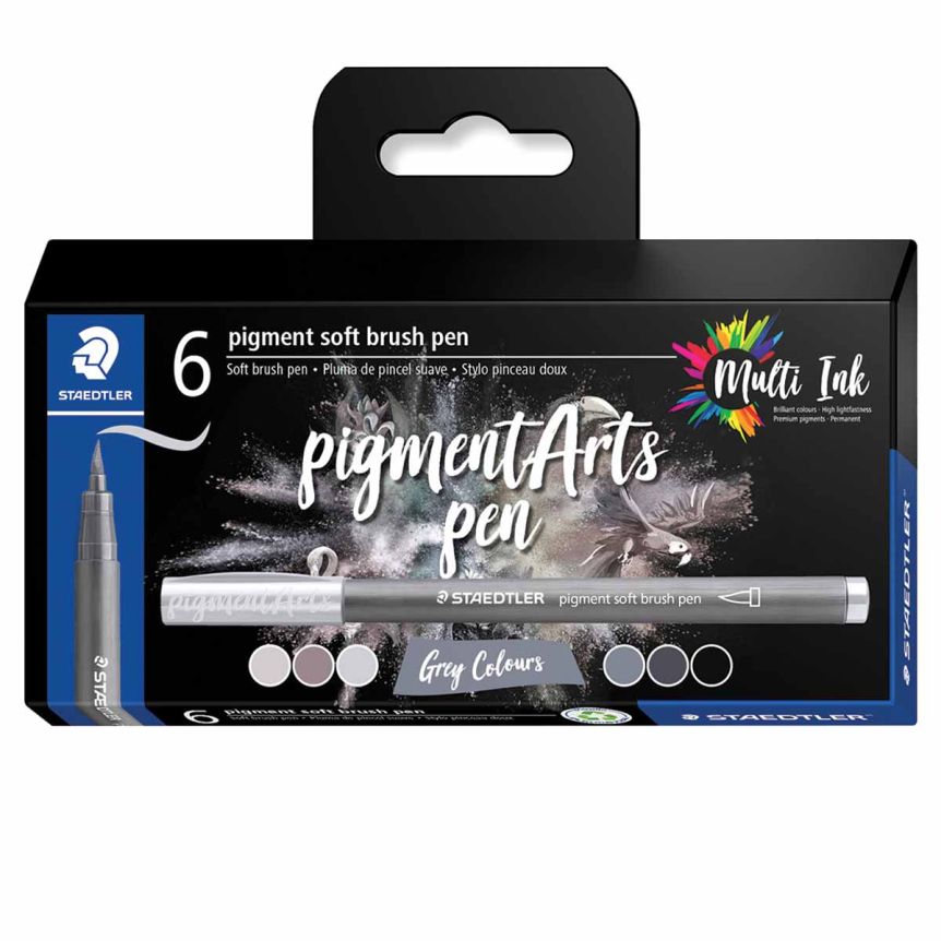 Pigment Arts Soft Brush Pen Set of 6, Greys