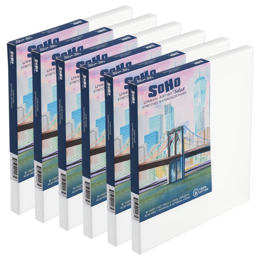 SoHo Select Stretch Watercolor Paper 5/8" Deep 140lb Hot Press 6"x6" (Box of 6)