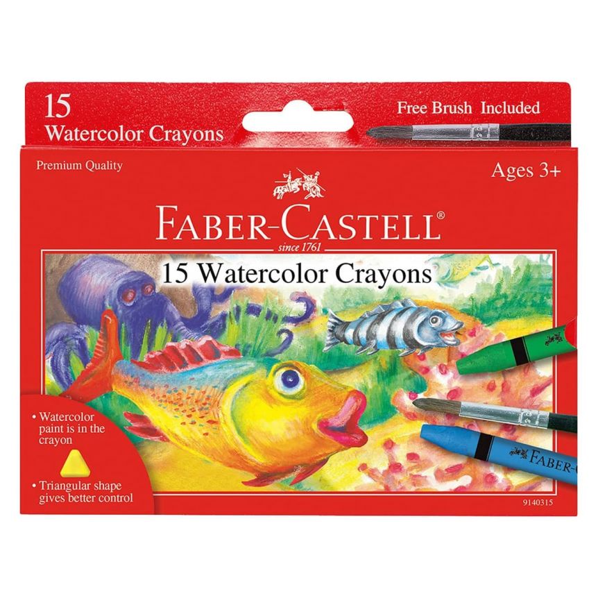 Faber-Castell Watercolor Crayons + Brush 15 Pack - Assorted Colors