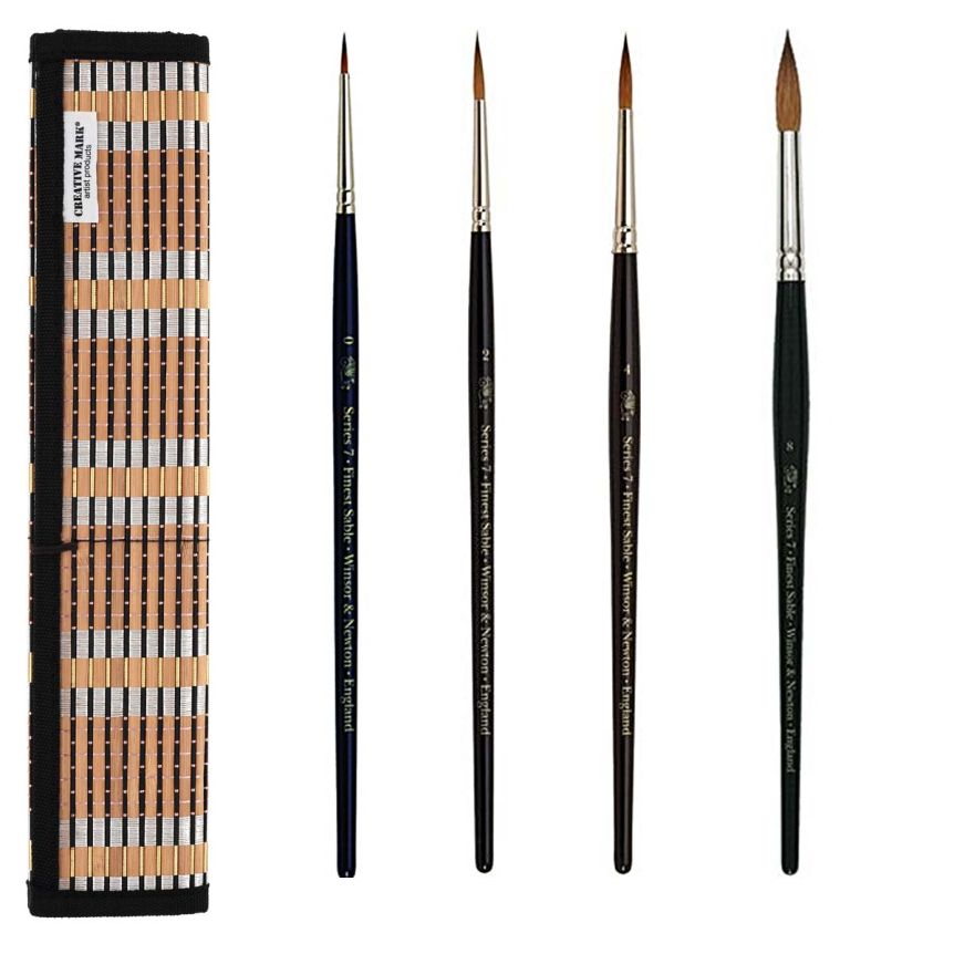 Winsor & Newton Series 7 Kolinsky Sable Watercolor Brush Super Set (Set of 4) with Brush Roll Up