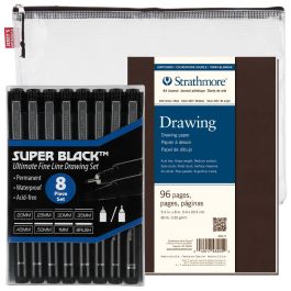 Super Black Permanent Ultimate Fineliner Pens Drawing Set of 8