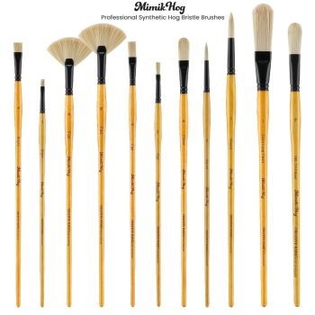 Jerry Q Art 12 PC Brown Synthetic Hair Flat Brush Set With Long Wood  Handles For Watercolor and Acrylic JQ72841