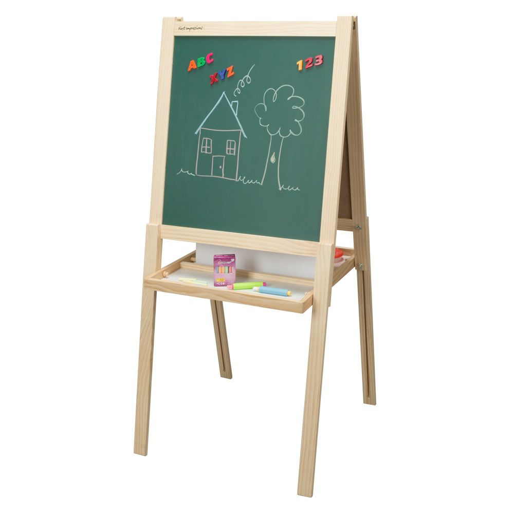 Kids Art Stand Wood Whiteboard Chalkboard w/ Paper Roll &Full Set of  Accessories