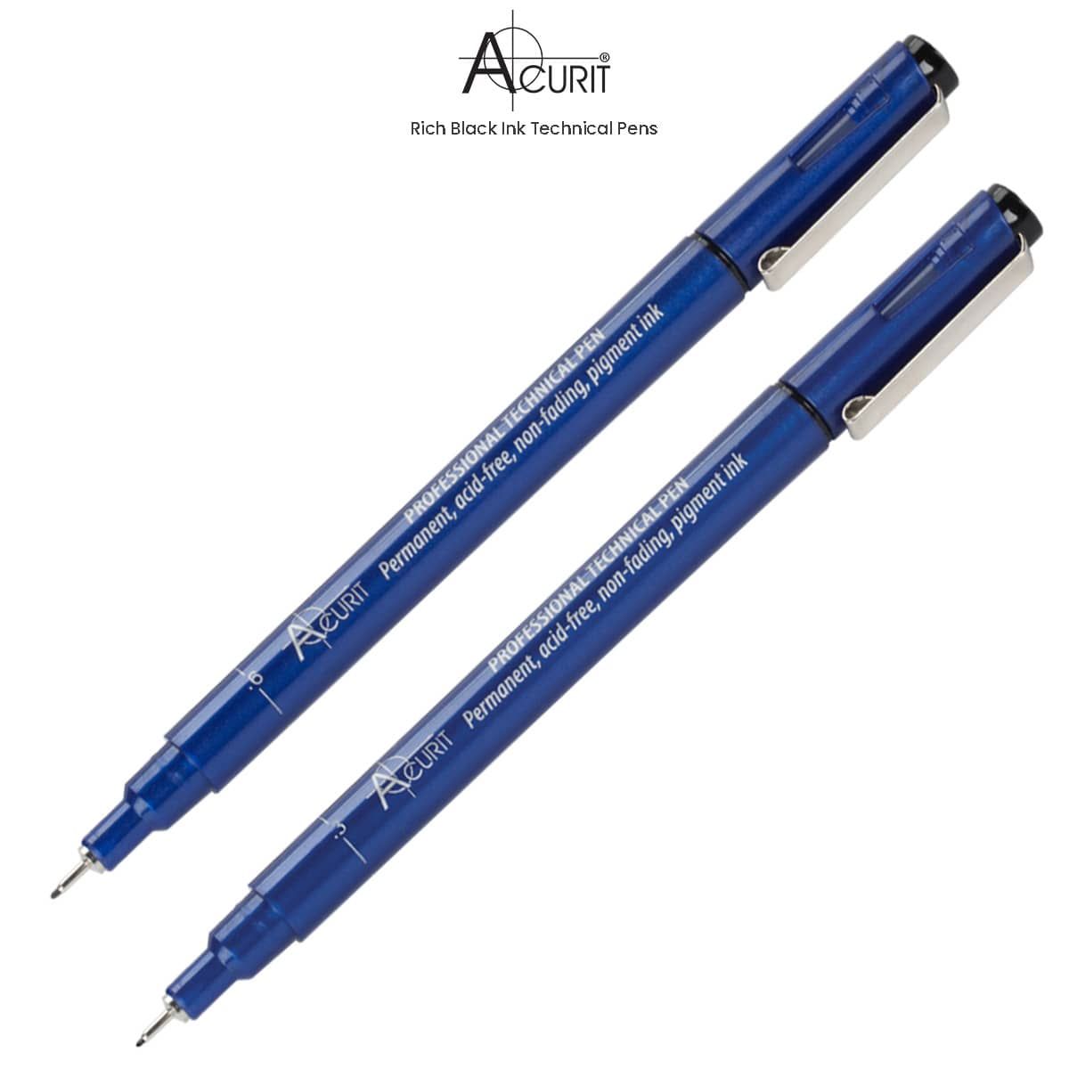 Acurit 0.20mm Fine Point Technical Drawing Pens, Black Ink for Artists,  Architects, Engineers, Small Nibs Acid Free Non Fading Pigment Pens