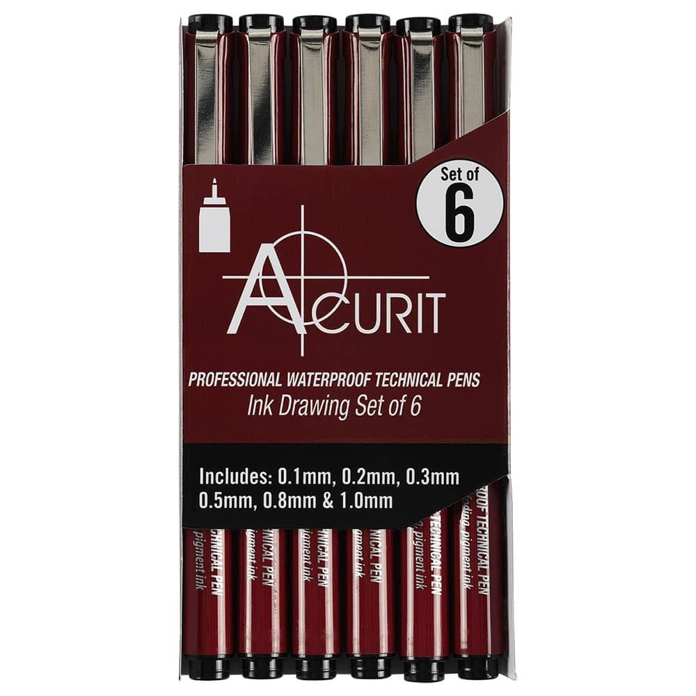 Acurit Waterproof Technical Pens - Professional Waterproof Technical Pen, Rich Blank Ink, Acid-free, Light Fast, for Sketching, Drawing, Calligraphy