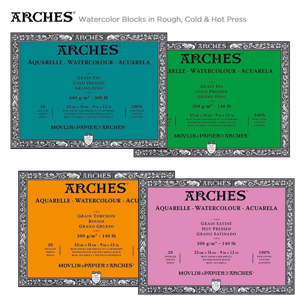 Movlin Papier d' Arches Watercolor Paper Block 9 X 12. 15 Sheets