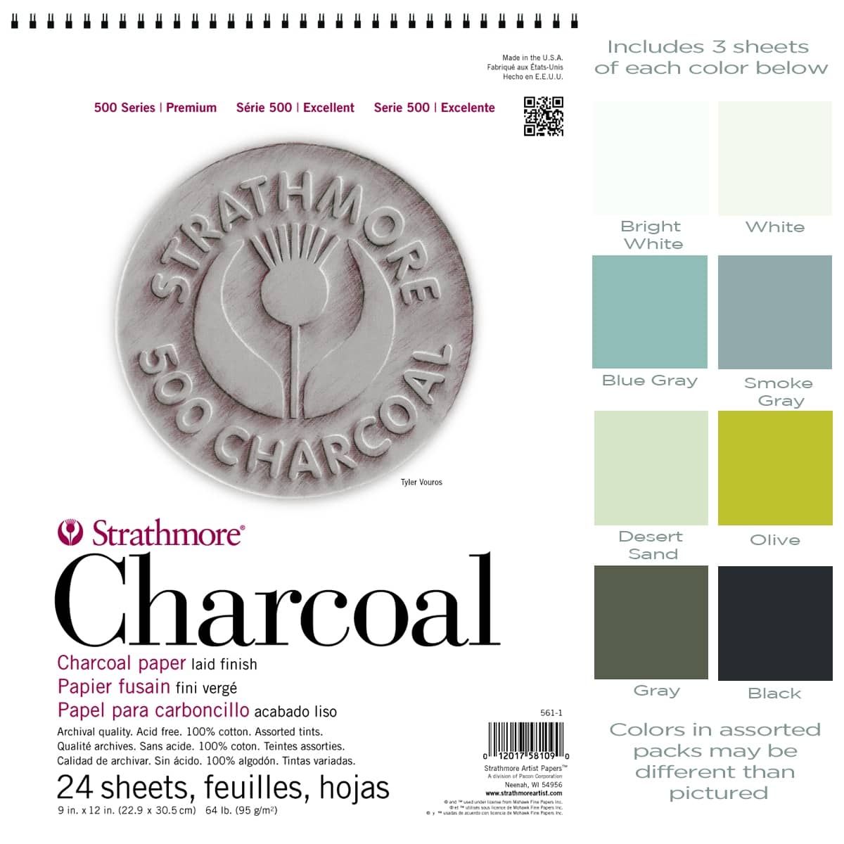 Strathmore 500 Series Charcoal Pad - 18 x 24, Assorted Tints, 24 Sheets