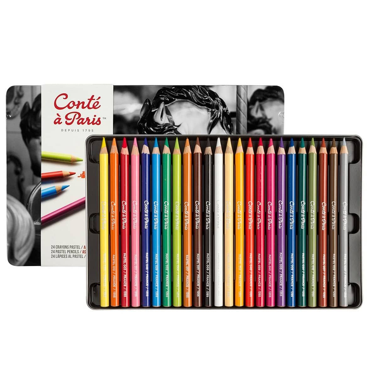 Conte Pastel Pencil Sets - 12 Assorted Colors in a Tin Box